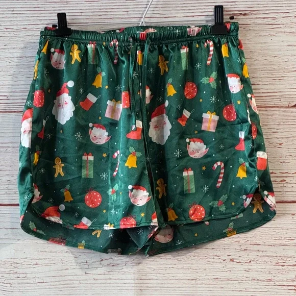 Ekouaer Satin Pajama Set in Green Santa Christmas Print Sz M - Picture 9 of 12
